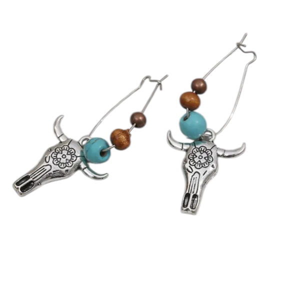 Unbranded Jewelry - Silver Beaded Bull Head Western Earrings